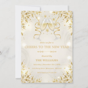 Invitation Fête du Nouvel An Champagne & Or de Luxe
