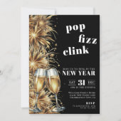 Invitation Fête du Nouvel An Champagne Or Noir (Devant)