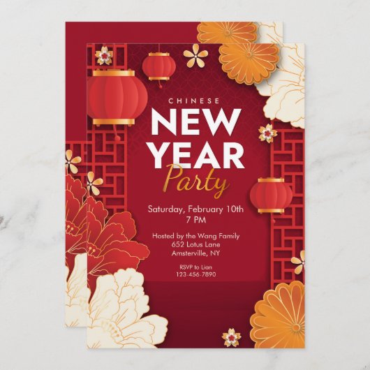 Invitation Fête du Nouvel An chinois (Devant / Derrière)
