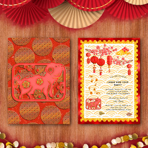 Invitation Fête du Nouvel An Chinois du Cochon en Or Rouge
