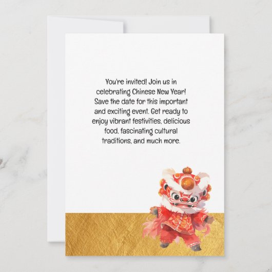 Invitation Fête du Nouvel An chinois enregistrer la date (Dos)