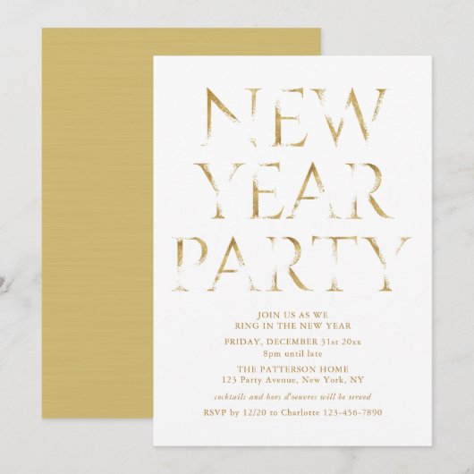 Invitation Fête du Nouvel An de luxe en écriture dorée (Devant / Derrière)