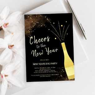 Invitation Fête du Nouvel An Élégante Champagne Or