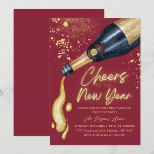 Invitation Fête du Nouvel An élégante rouge