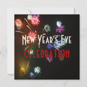 Invitation Fête du Nouvel An, feux d'artifice, bulles de cham