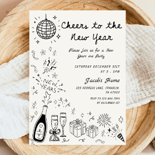 Invitation Fête du Nouvel An gribouillée à la main