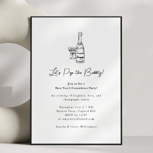 Invitation Fête du Nouvel An minimaliste avec dessin de champ