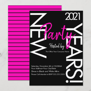 Invitation Fête du Nouvel An Neon 2021 Typographie Rose Blanc