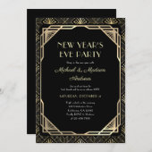 Invitation Fête du Nouvel An Noir et Or (Devant / Derrière)