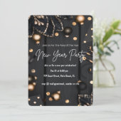 Invitation Fête du Nouvel An Or Noir Élégant Sur Mesure (Debout devant)