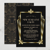 Invitation Fête du Nouvel An Royal Gold Black Art Déco (Devant / Derrière)