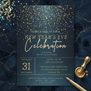 Invitation Fête du Nouvel An scintillante bleu sarcelle et or