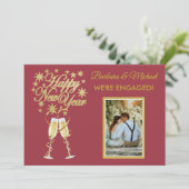 Invitation Fête du Nouvel An scintillante fiançailles or roug (Debout devant)