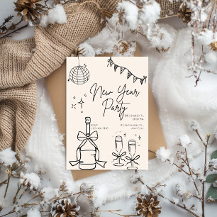 Invitation Fête du Nouvel An simple beige et noir en style do
