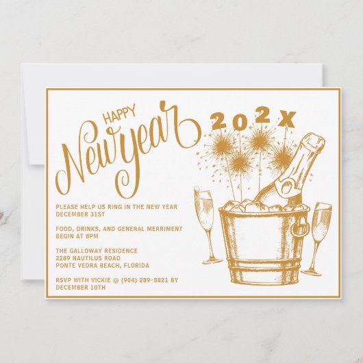 Invitation Fête du Nouvel An Sparkler et Champagne (n'importe (Devant)