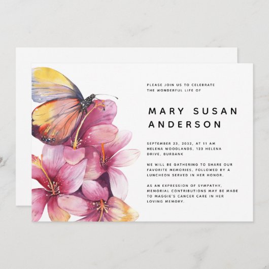 Invitation Fête du papillon floral (Devant / Derrière)