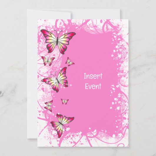 Invitation fête du papillon rose fuchsia blanc (Devant)