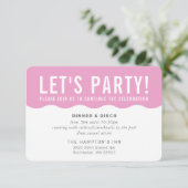 Invitation FÊTE DU PARTI INFO moderne onde audacieuse rose (Debout devant)