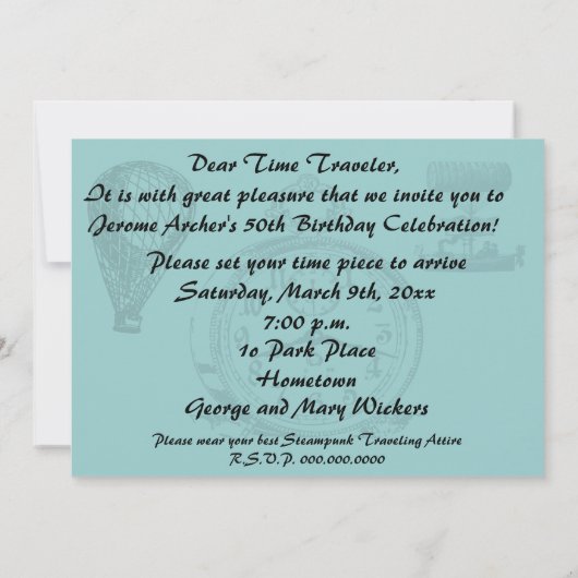 Invitation Fête du parti Vintage Steampunk (Dos)