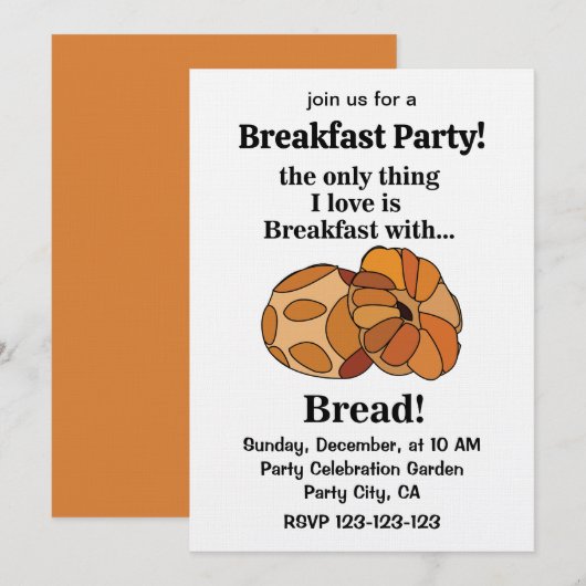 Invitation Fête du petit déjeuner Bread Loaf (Devant / Derrière)