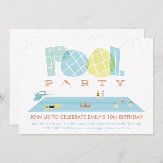 Invitation Fête du pool de splash (Devant / Derrière)