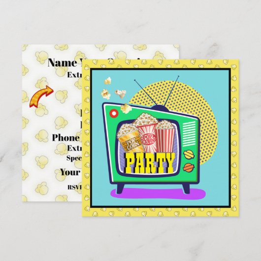 Invitation Fête du pop-corn / Soirée cinéma / Soirée pyjama,  (Devant / Derrière)