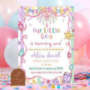 Invitation Fête du premier anniversaire avec des gemmes scint