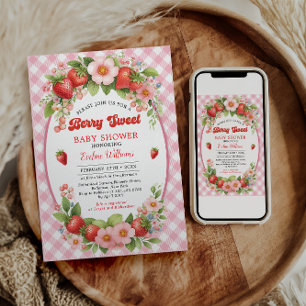 Invitation Fête du premier anniversaire Berry Sweet Strawberr