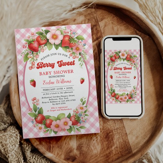 Invitation Fête du premier anniversaire Berry Sweet Strawberr