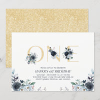 Fête du premier anniversaire Bohème fleurs Navy & 