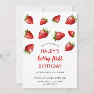 Invitation Fête du premier anniversaire de bébé à la fraise r