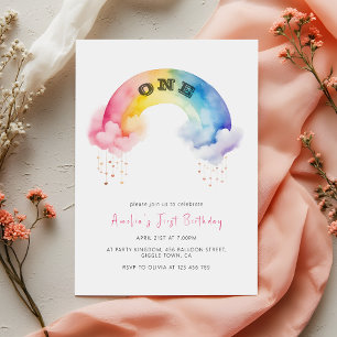 Invitation Fête du premier anniversaire de bébé arc-en-ciel a