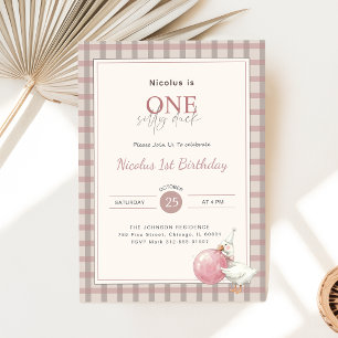 Invitation Fête du premier anniversaire de bébé Canard Silly