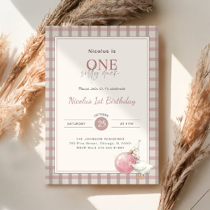 Invitation Fête du premier anniversaire de bébé Canard Silly 