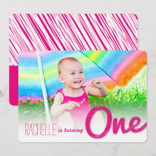 Invitation Fête du premier anniversaire de bébé fille avec gr