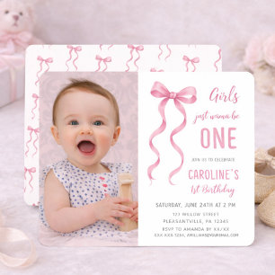 Invitation Fête du premier anniversaire de Bébé Fille Photo