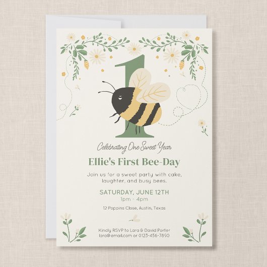 Invitation Fête du premier anniversaire de Bumble Bee