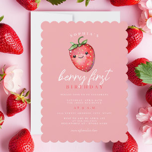 Invitation Fête du premier anniversaire de fraise Berry en pr