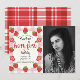 Invitation Fête du premier anniversaire de fraise Photo de pr