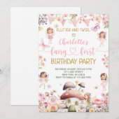 Invitation Fête du premier anniversaire de la fée Flutter et (Devant / Derrière)