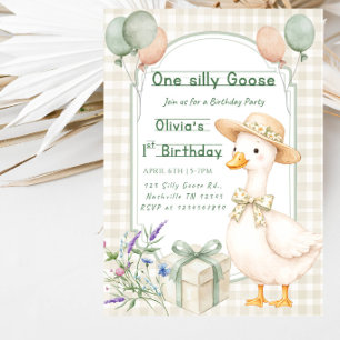 Invitation Fête du premier anniversaire de la jolie oie rose