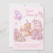Invitation Fête du premier anniversaire de la petite fille | (Devant)