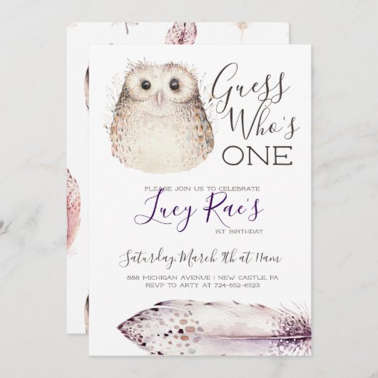 Invitation Fête du premier anniversaire de Owl (Devant / Derrière)