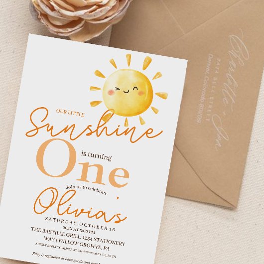 Invitation Fête du premier anniversaire de Sunshine Rustique 