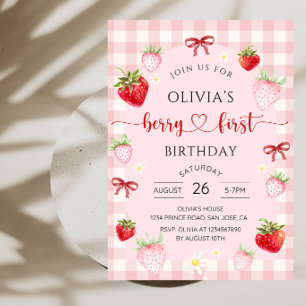 Invitation Fête du premier anniversaire de Sweet Strawberry p