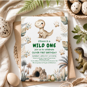 Invitation Fête du premier anniversaire de Wild One Cute Dino