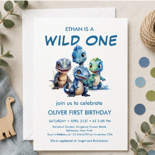 Invitation Fête du premier anniversaire de Wild One Cute Dino