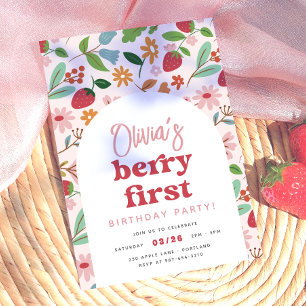 Invitation Fête du premier anniversaire Strawberry Berry