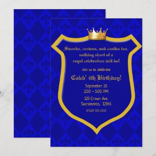 Invitation Fête du Prince de la Couronne Bouclier Or Bleu Éle