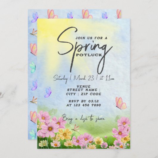 Invitation Fête du printemps entre amis grillades et soirée c (Devant / Derrière)